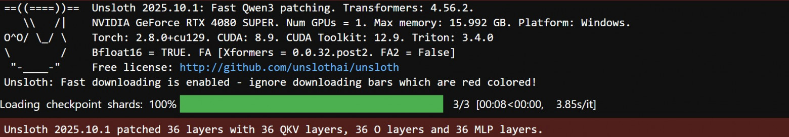 Unsloth 2025.10.1 пропатчил 36 слоев с 36 слоями QKV
