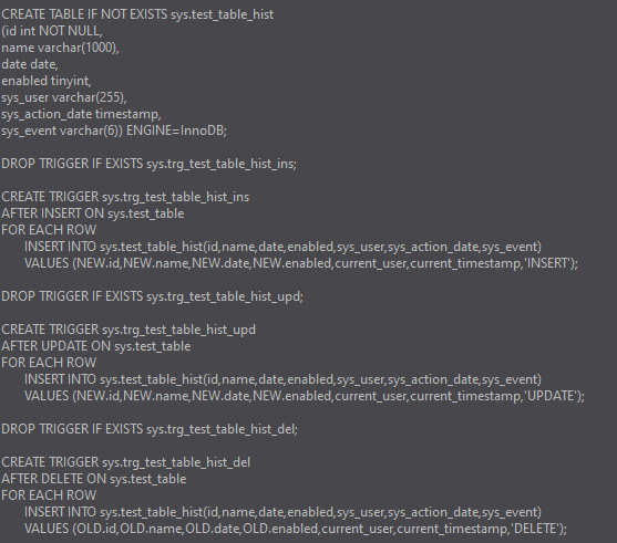 скриншот "скрипт сгенерированный под mySql"