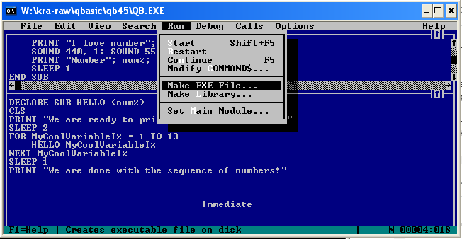 Меню с соответствующим пунктом для создания EXE-файла