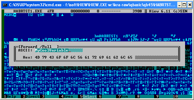 Ищем подстроку «HELLO», ищем подстроку «MyCoolVariable»...