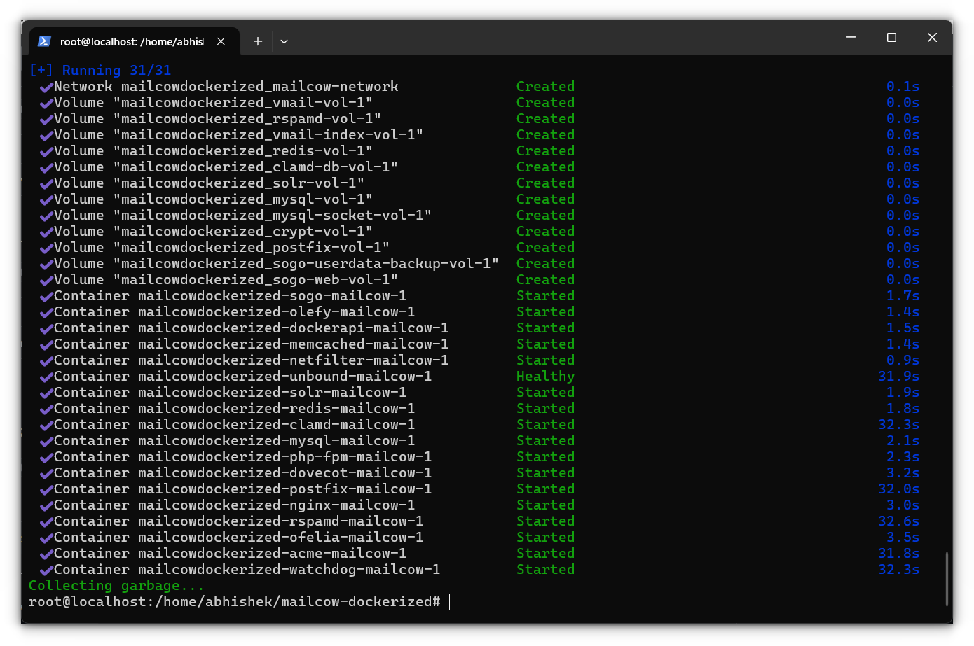Использование команды docker-compose для запуска контейнеров Mailcow