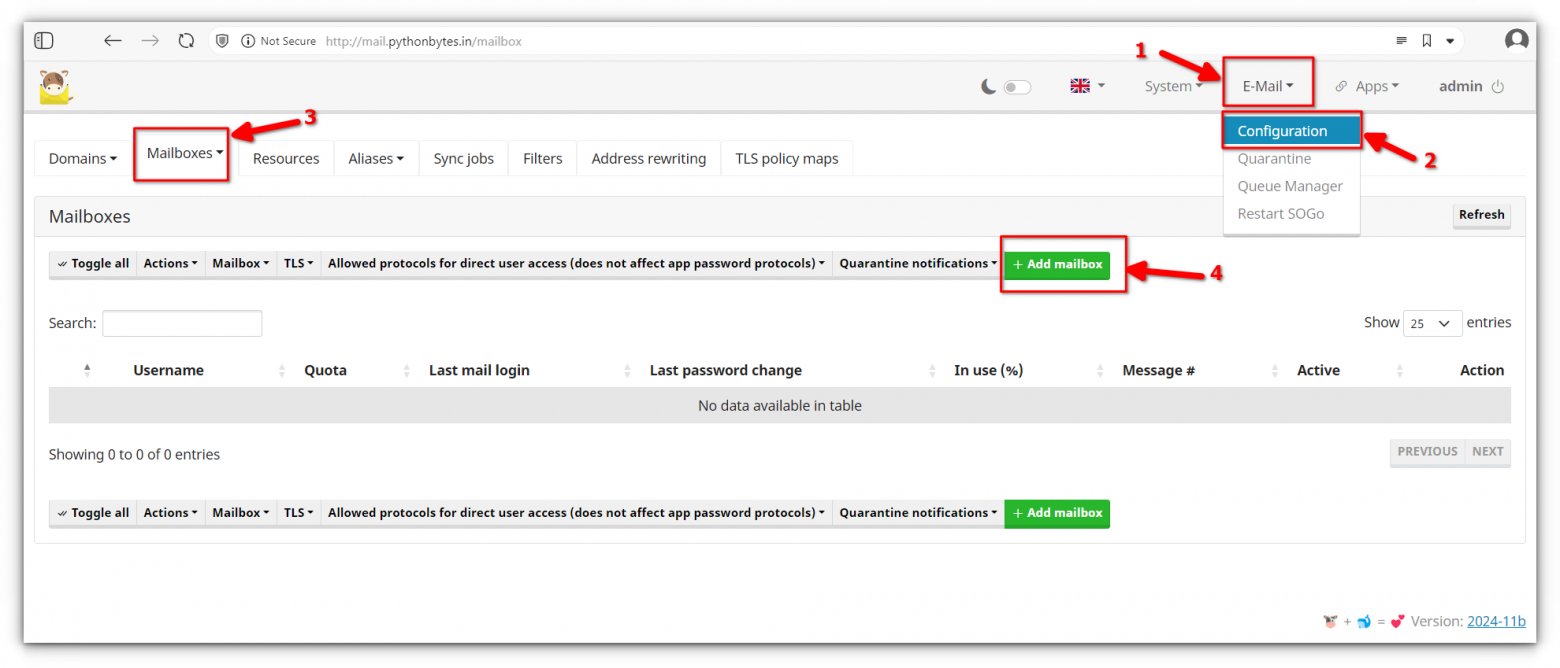 Создание почтового ящика