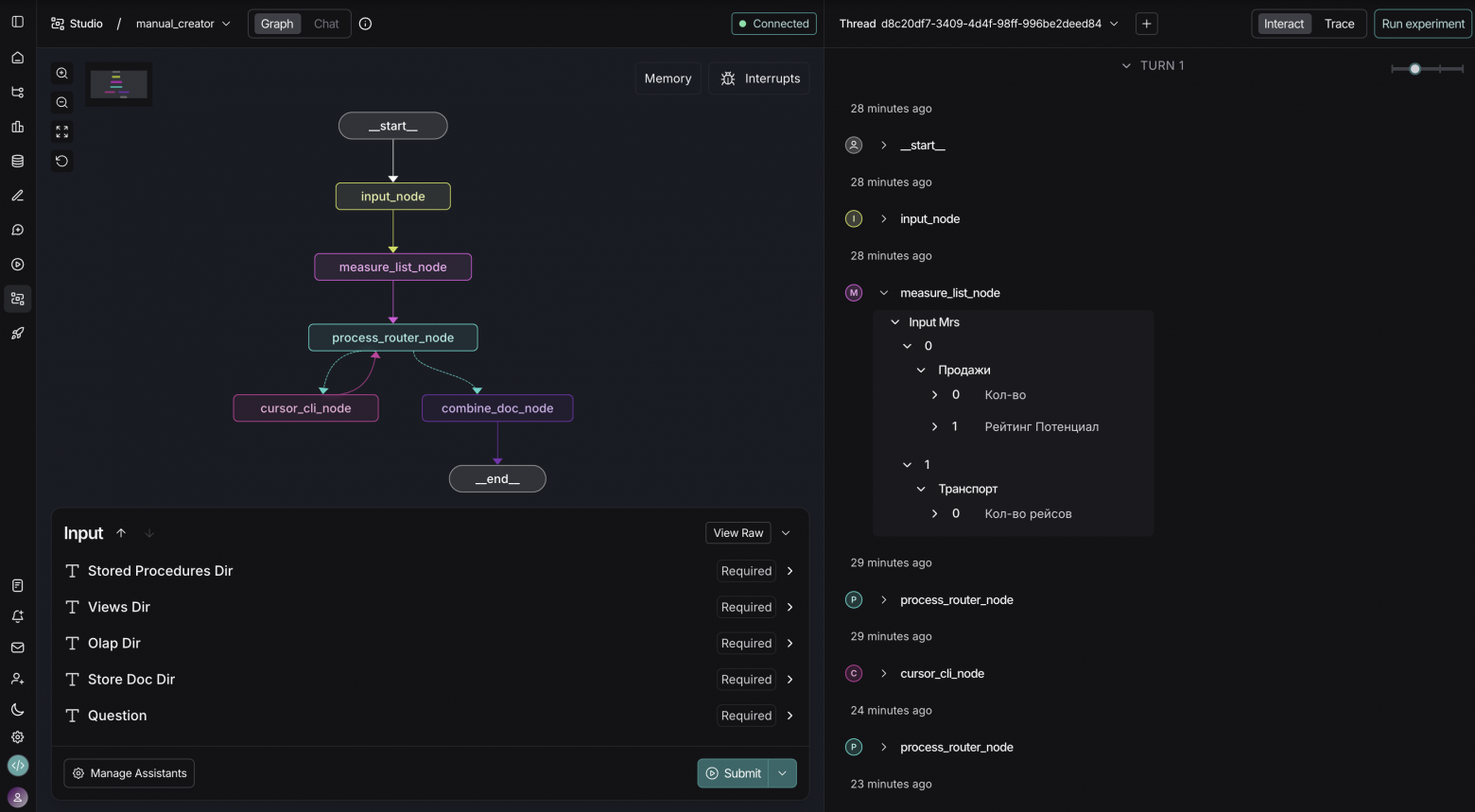 Общая структура графа и результаты его выполнения