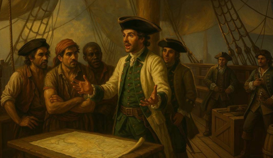 Художественная реконструкция реального эпизода 1773 года: охота за султанскими сокровищами в Средиземном море. Её главный герой — Георгий Ризо, греческий капитан, генерал-адъютант графа Алексея Орлова и командир корсарской эскадры.