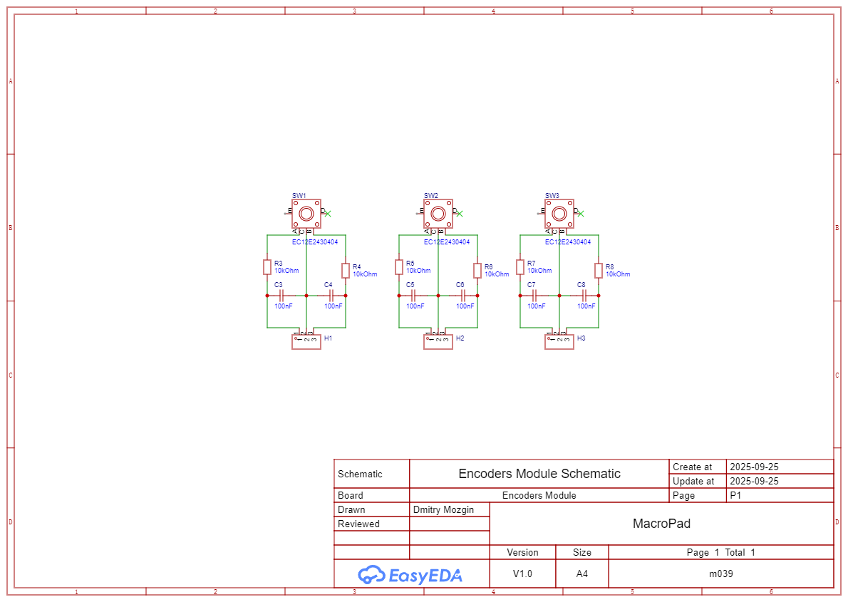 Принципиальная схема платы модуля с энкодерами  