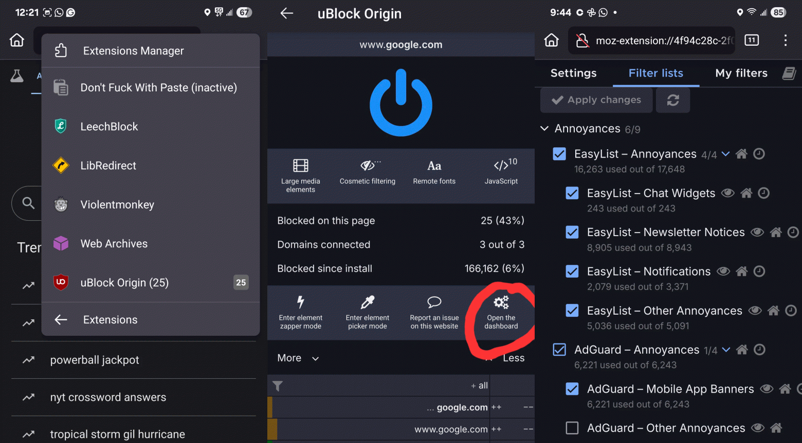 Некоторые из расширений Firefox под Android