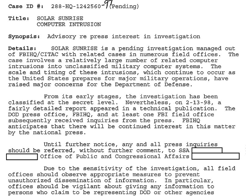 Несмотря на секретный статус расследования, военные всё равно умудрились вывалить всё в открытой публикации, по поводу чего очень возмущались в ФБР