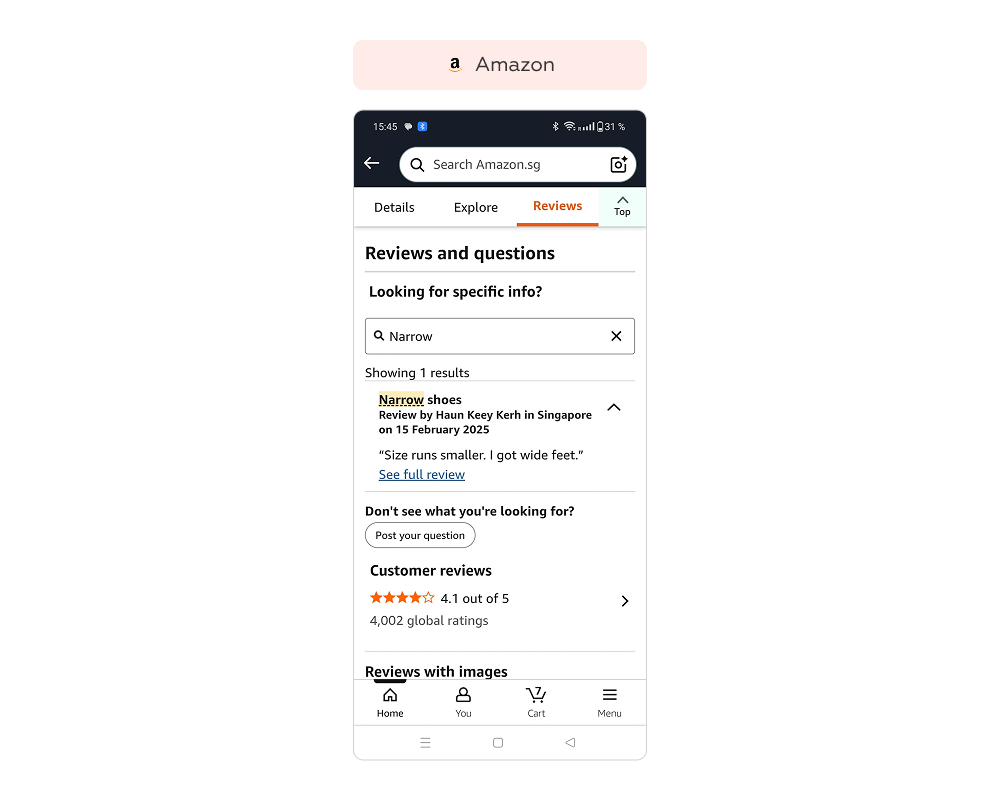 Amazon: поиск в отзывах