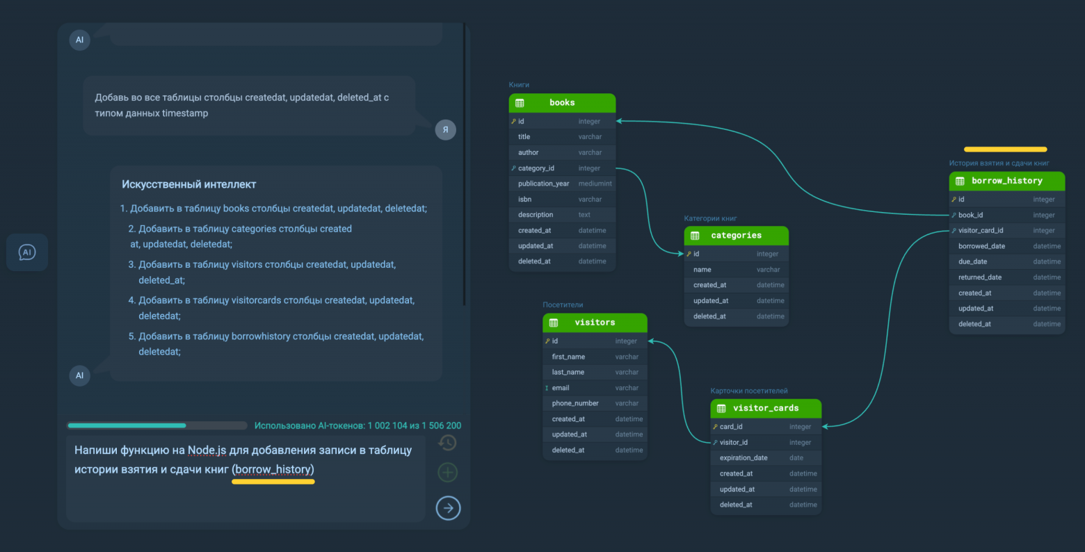 Я указываю название таблицы, и прошу написать на Node.js код для добавления записи в таблицу