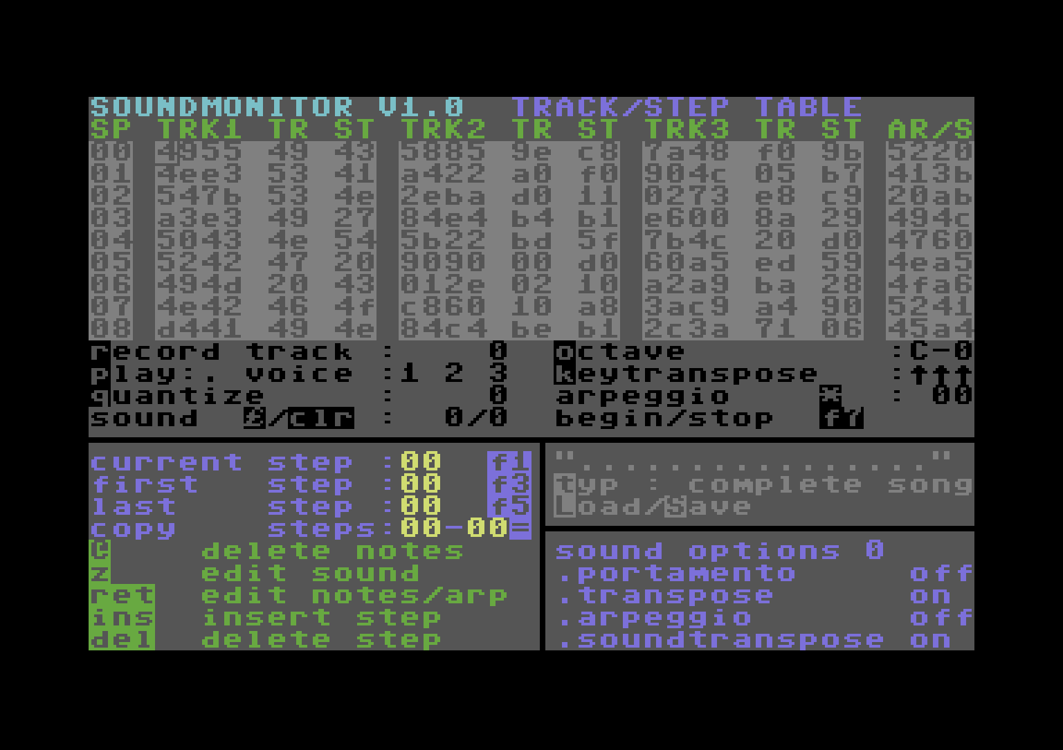Soundmonitor v1.0 образца 1986 года для Commodore 64