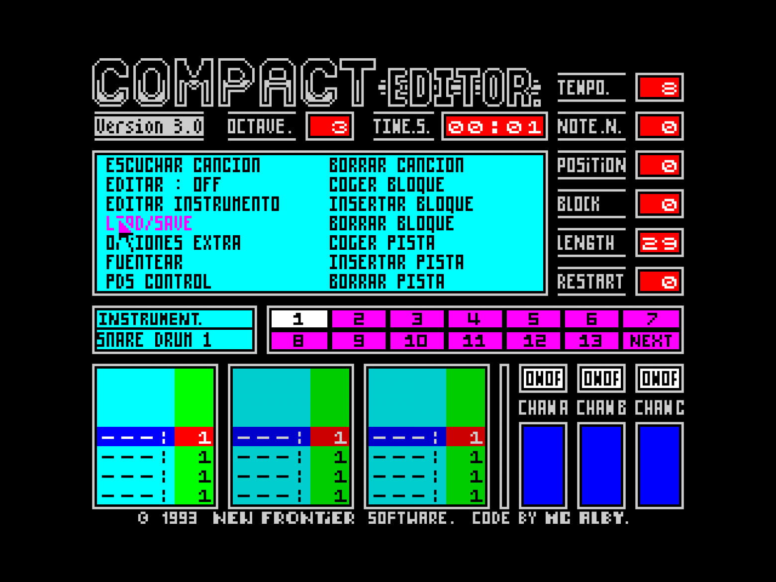 Поздняя версия Compact Editor для ZX Spectrum 128K
