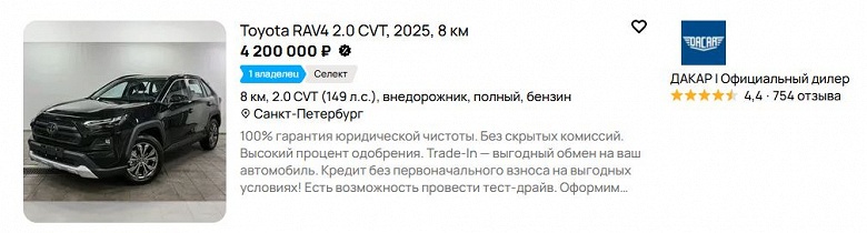 Toyota RAV4 существенно подорожал в России. Популярный кроссовер под заказ &mdash; от 3 млн рублей, хотя два месяца назад его можно было заказать за 2,1 млн рублей