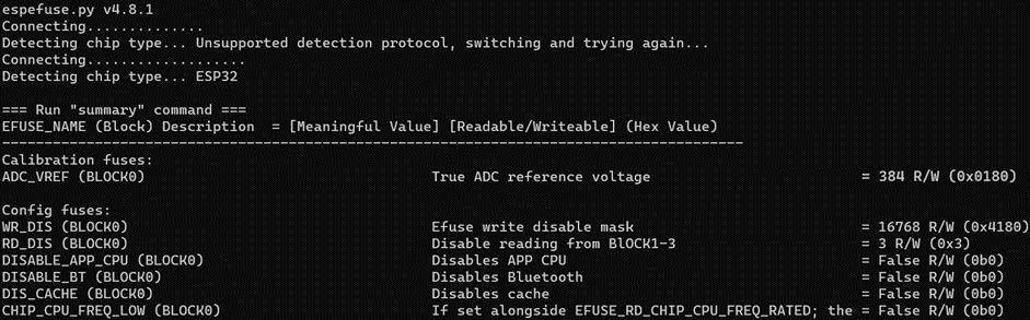 Рисунок 5. Считывание e-fuses через утилиту esefuse