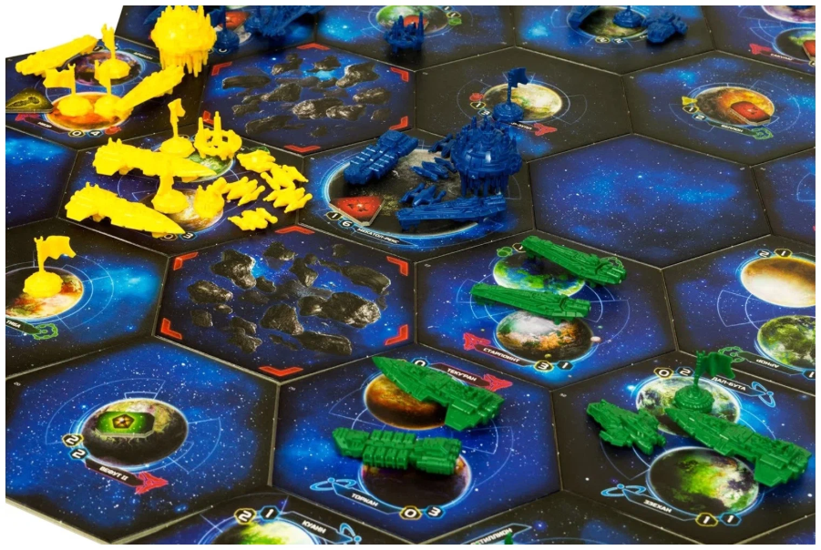 Мекатол Рекс, главная планета игры. Пока синие её заняли, но зелёные и жёлтые явно несогласны с таким положение вещей