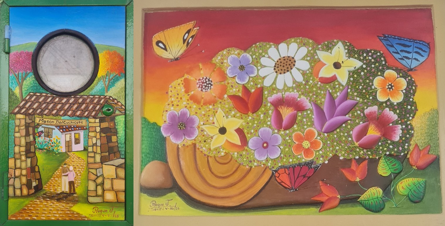 Обе работы одного автора – на электрическом щитке (слева) и в картинной галерее города Сан-Хиль (справа)