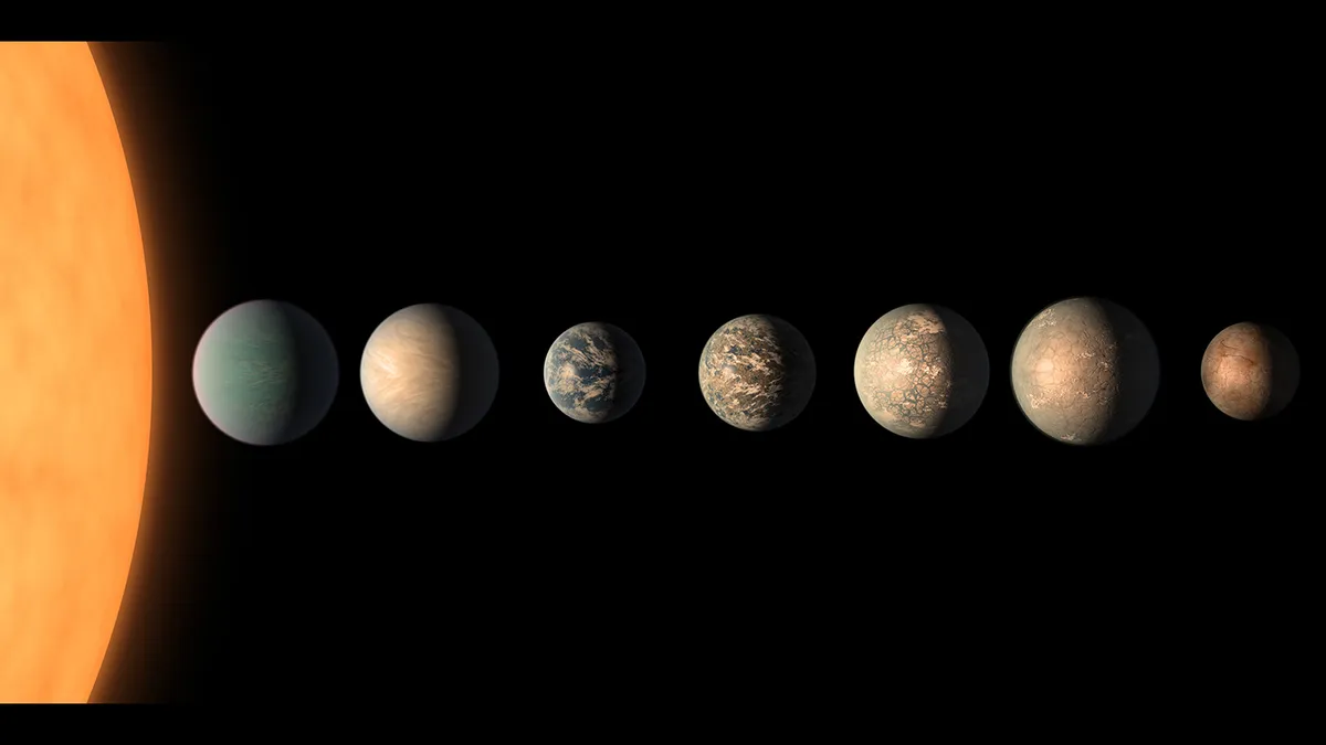 Иллюстрация системы TRAPPIST-1. Credit: NASA/JPL-Caltech.