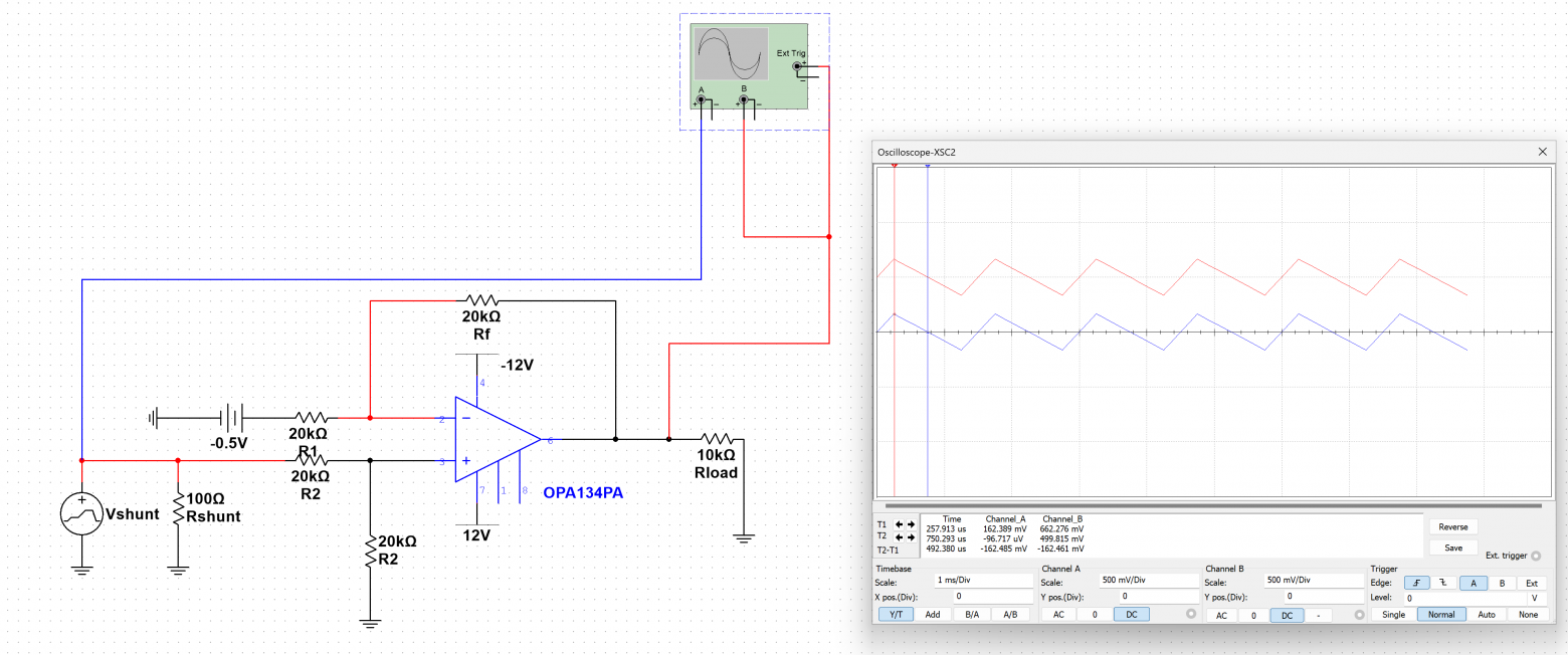 Дифф. усилитель в симуляторе. Делает из биполярного сигнала униполярный