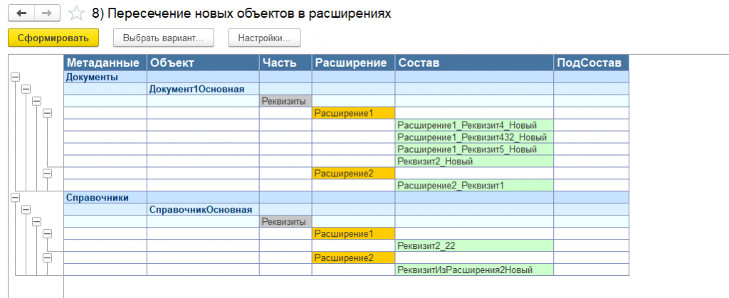 1С: Анализ конфигураций, расширений, отчетов и обработок на наличие ошибок (версия 5). Анализ состава расширений - 13