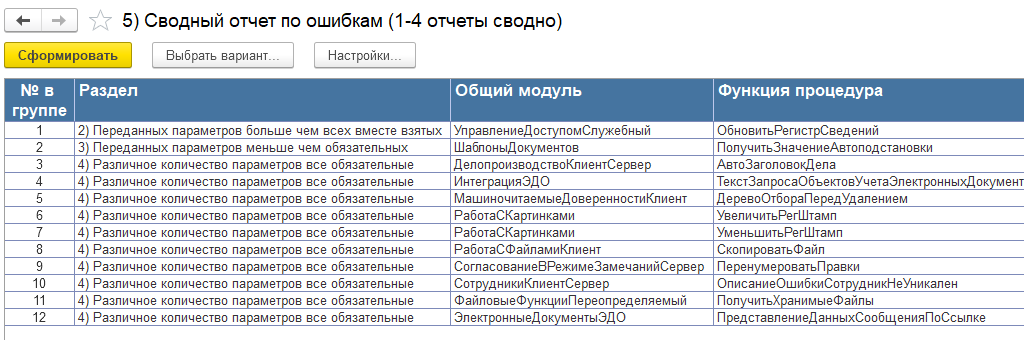 1С: Анализ конфигураций, расширений, отчетов и обработок на наличие ошибок (версия 5). Анализ состава расширений - 7