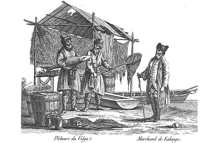 Русские рыболовы: по меркам XVIII-XIX веков рыбина под мышкой у одно из них — почти малёк (естественно, к небольшим по определению селёдкам это не относилось)