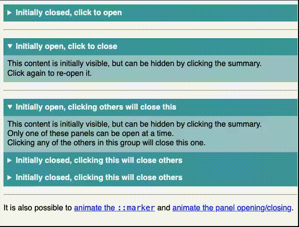 Заменяем JS обычным HTML - 1 Examples of HTML element expanding and contracting
