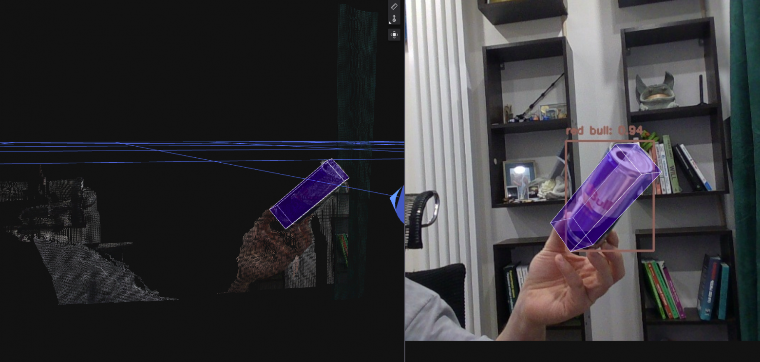 Демка. Прикрутил к детекции fusion с глубиной (RGBD). Проект у нас решает задачи пикинга. 
