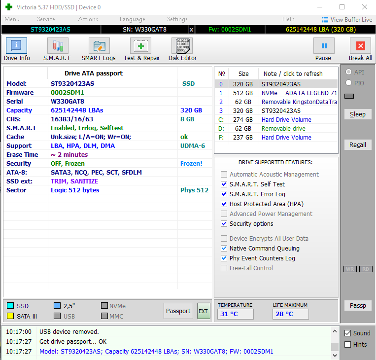Для теста указал количество секторов как у HDD