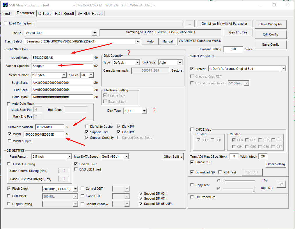 Всё кроме серийного номера и WWN, о них позже