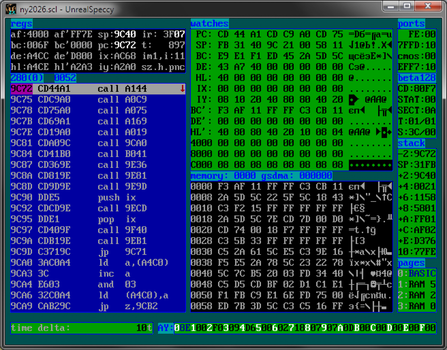 Код интро в отладчике UnrealSpeccy