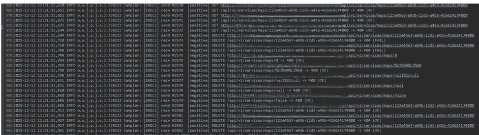Пример лога запросов, направляемых в тестовый API