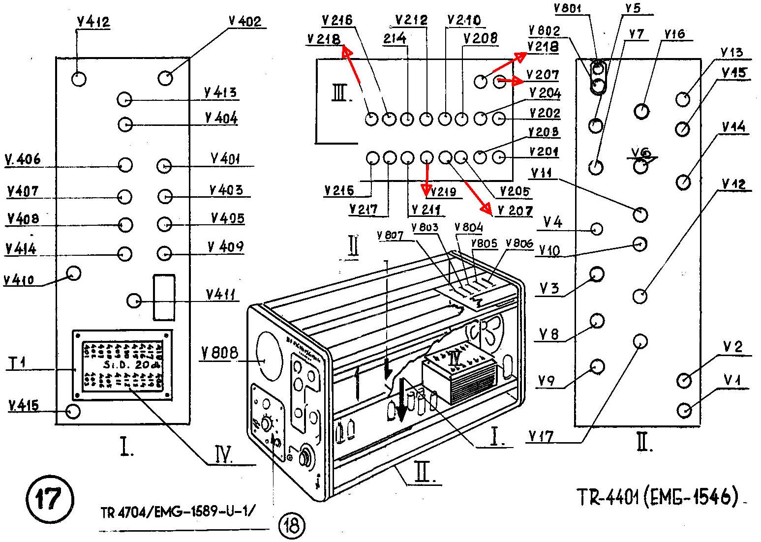 Общая схема расположения электронных ламп в приборе