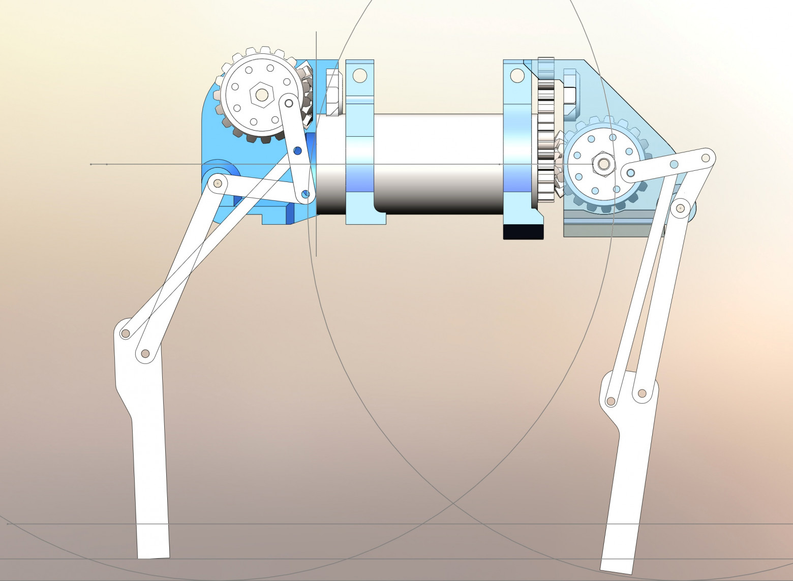Кинематика задних и передних ног из вращательного движения коленвалов. 