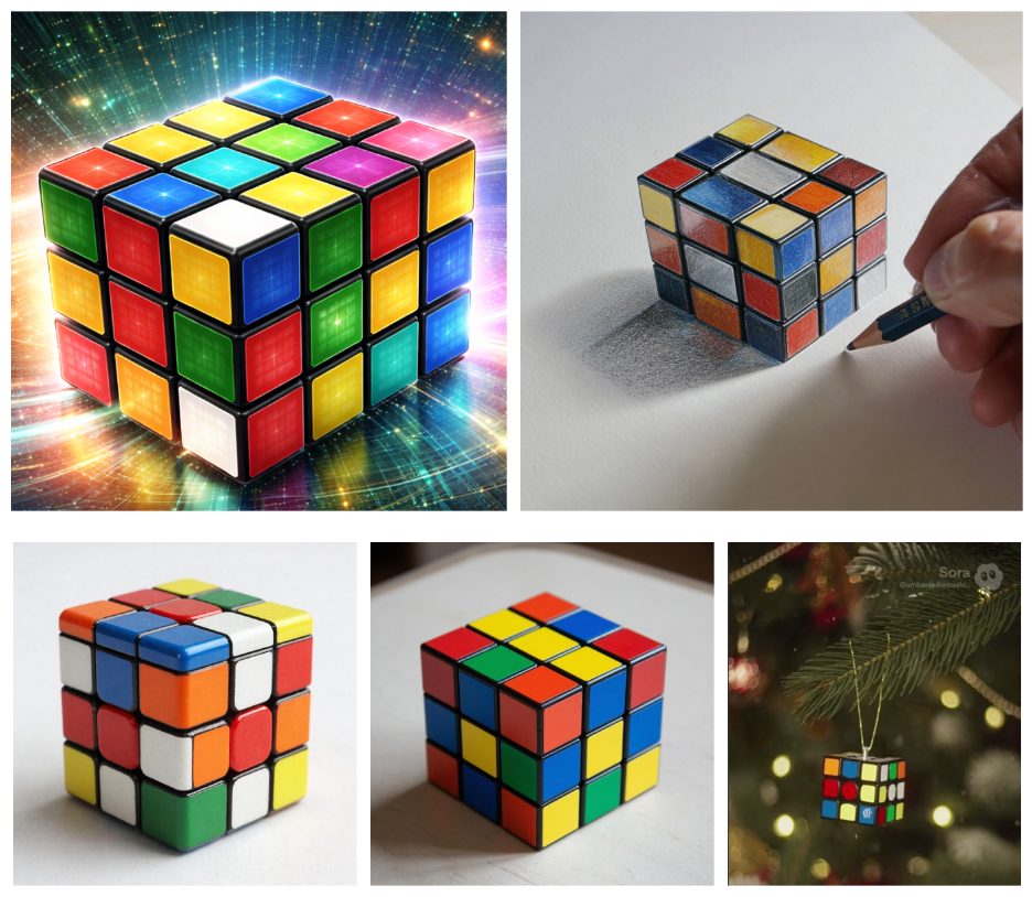 «Невозможные» кубики Рубика, сгенерированные нейросетями (Mijorney, ChatGPT, CigaChat, Алиса AI, Sora 2) 