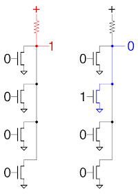 4-input NOR gate constructed from NMOS transistors.