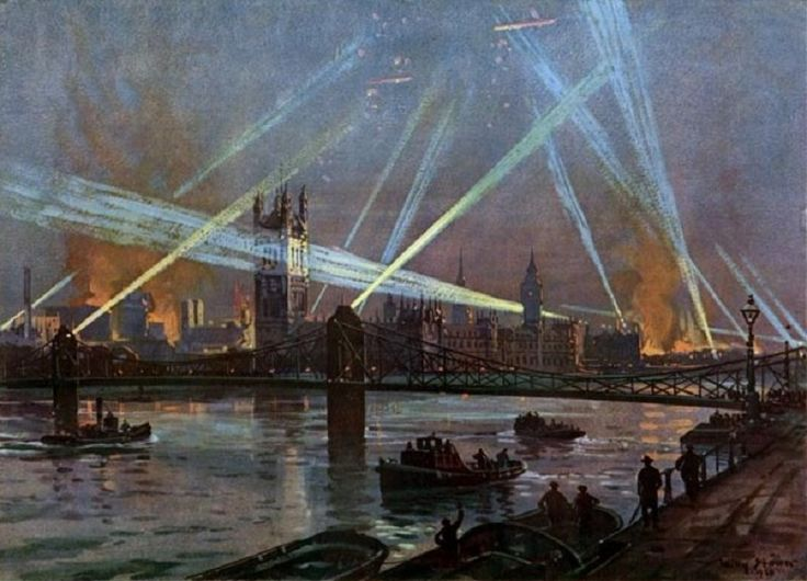 Типичный рейд цеппелинов на Лондон в 1916 году на картине Вилли Штёвера