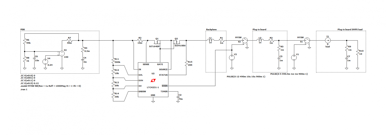 Схема с hotswap контроллером и мягким пуском источника