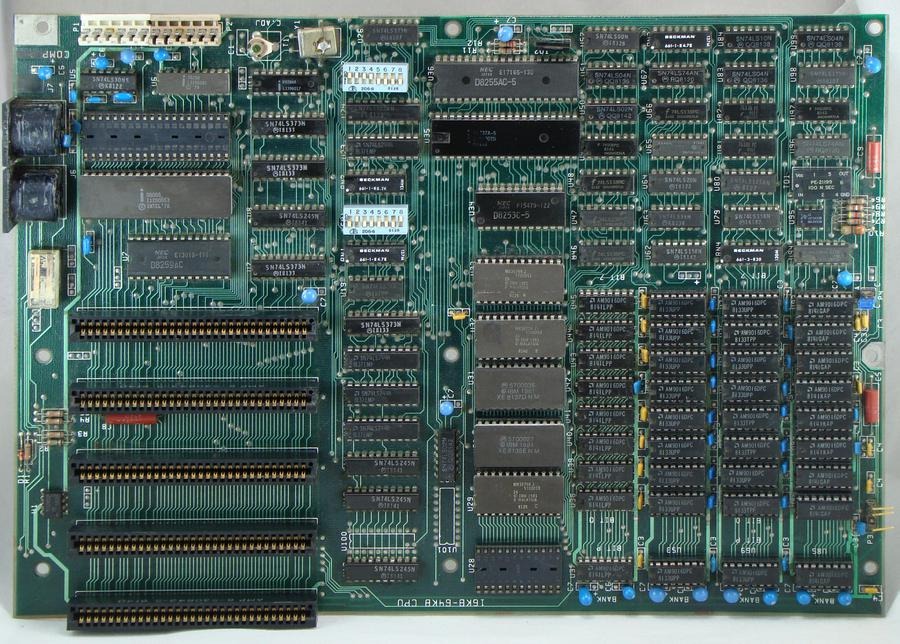 Motherboard of the original IBM PC (1981). Photo from Wikimedia, CC BY-SA 3.0.