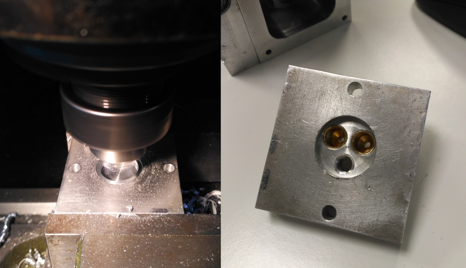 Расточка головы и практически готовая головка. Видны клапанные втулки, они же сёдла