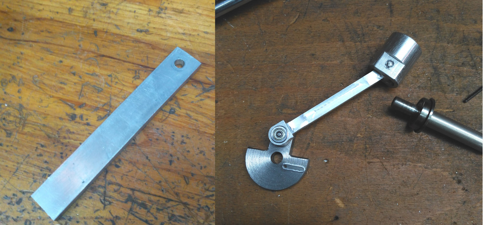 Слева – заготовка шатуна, справа – весь механизм