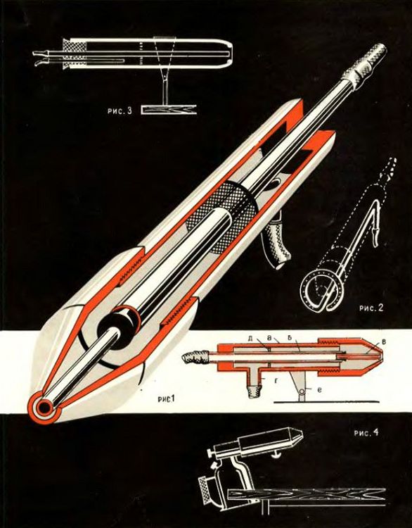 Рис. 1.11. Иллюстрация из цикла статей о стеклодувном деле, в журнале «Химия и жизнь» [6]. На рис.1 здесь показано устройство простейшей пушки из металла (А — корпус; Б — воздушная трубка; В — одуванчик; Г — штуцер подвода газа; Е — нога с шарниром), рис.2 — дырчатое внешнее кольцо для дополнительного газа (повышение устойчивости факела, или увеличение пламени), рис.3 — настольная пушка из стекла (из крупной пробирки с пробкой), рис.4 — выполнение простых работ на пламени паяльной лампы, хотя последний способ не рекомендовался — пожароопасно