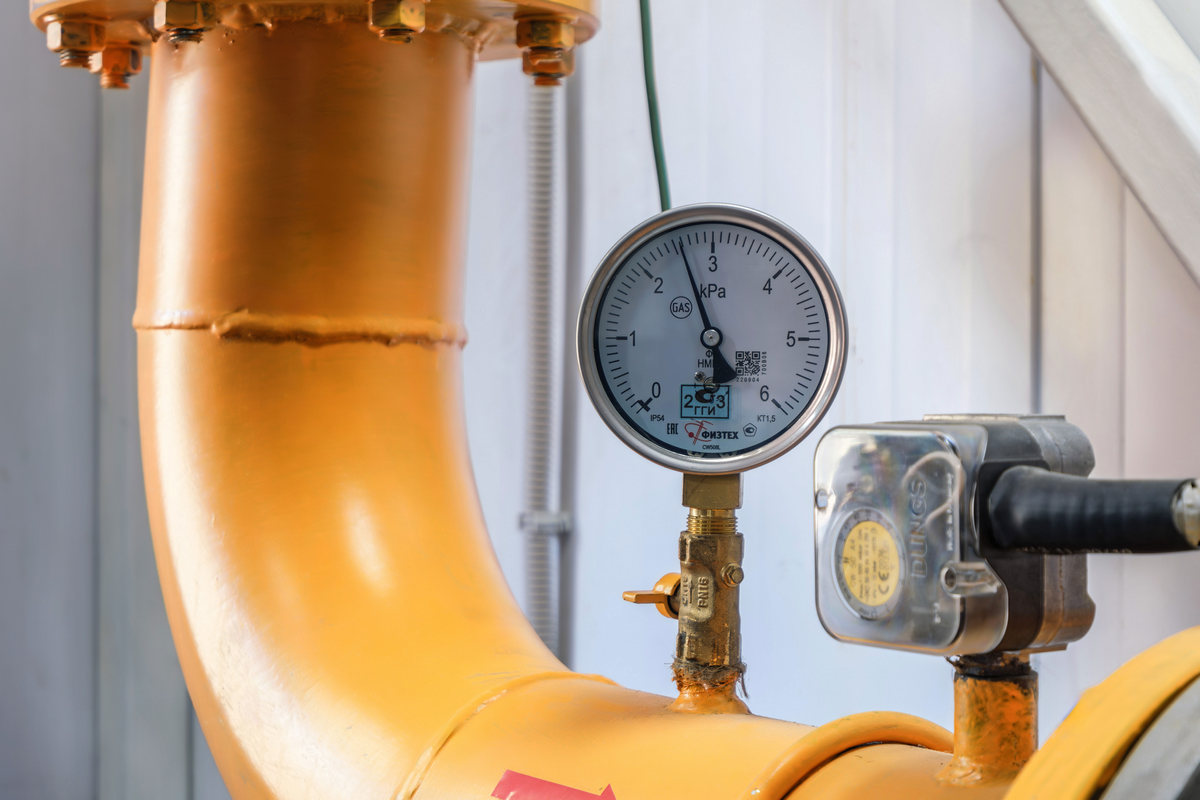 Реле давления газа от DUNGS, при вращении желтого диска меняется уставка