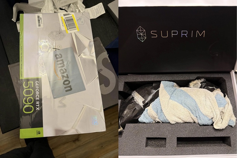 Пользователь заказал на Amazon GeForce RTX 5090, но получил лишь камни и полотенце