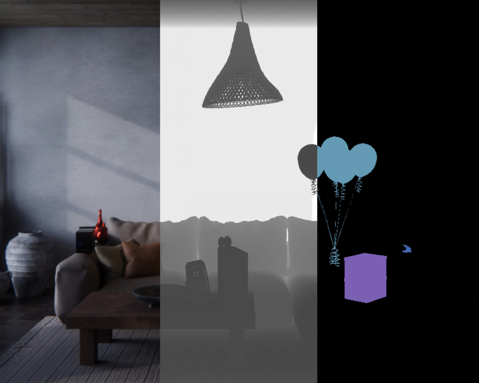 Синтез фотореалистичных сцен, их точных карт глубины и сегментационных масок