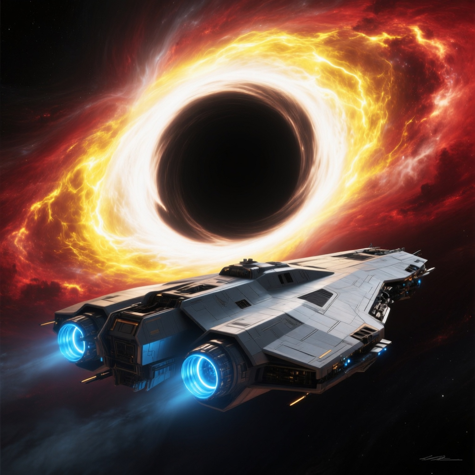 «Sci-Fi ship on the orbit of black hole»