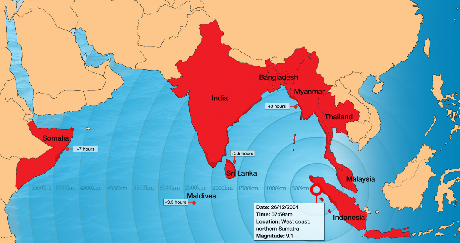 Зона поражения цунами в Индийском океане, источник