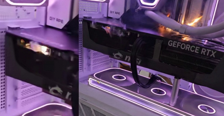 Новая GeForce RTX 5090 загорелась при первом же включении &mdash; это засняли на видео