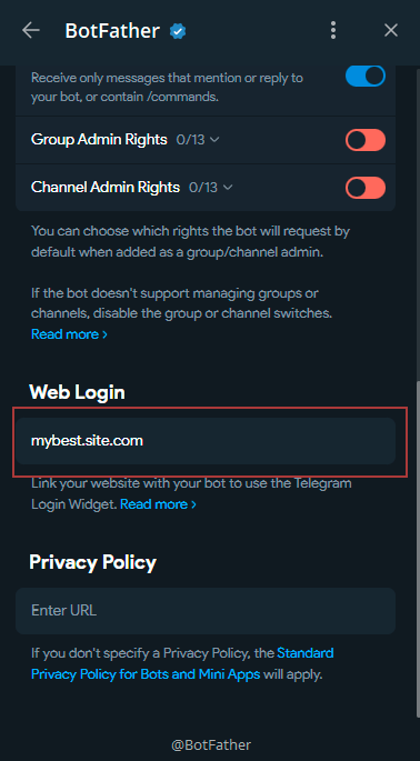 Обновление домена в Телеграм