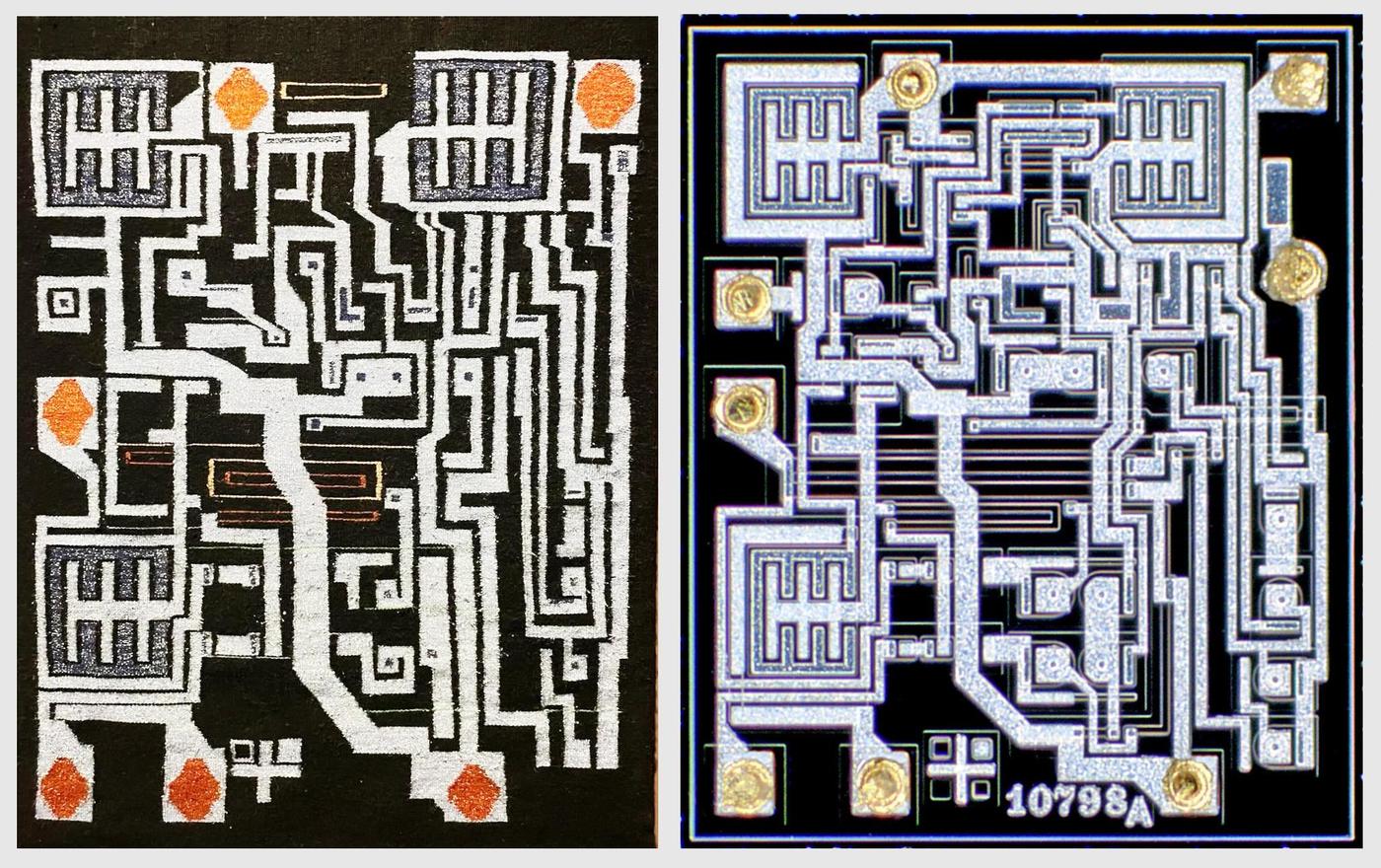 A comparison of the rug (left) and the original photograph (right). Dark-field image of the 555 timer is courtesy of Antoine Bercovici.