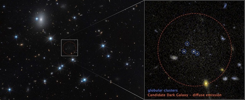 «Хаббл» обнаружил одну из самых тёмных галактик во Вселенной - 1 «Хаббл» обнаружил одну из самых тёмных галактик во Вселенной