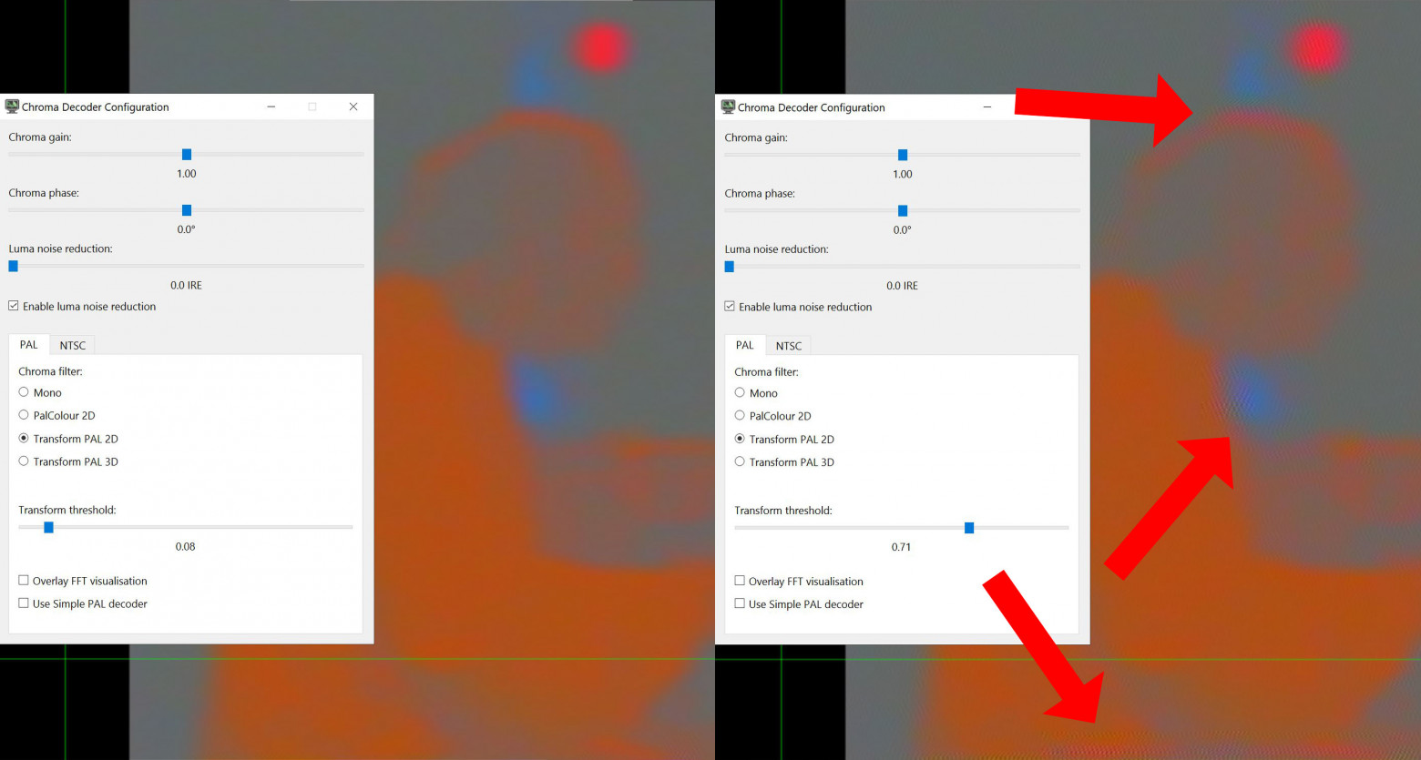 Правильная (слева) и неправильная (справа) настройка порога декодера